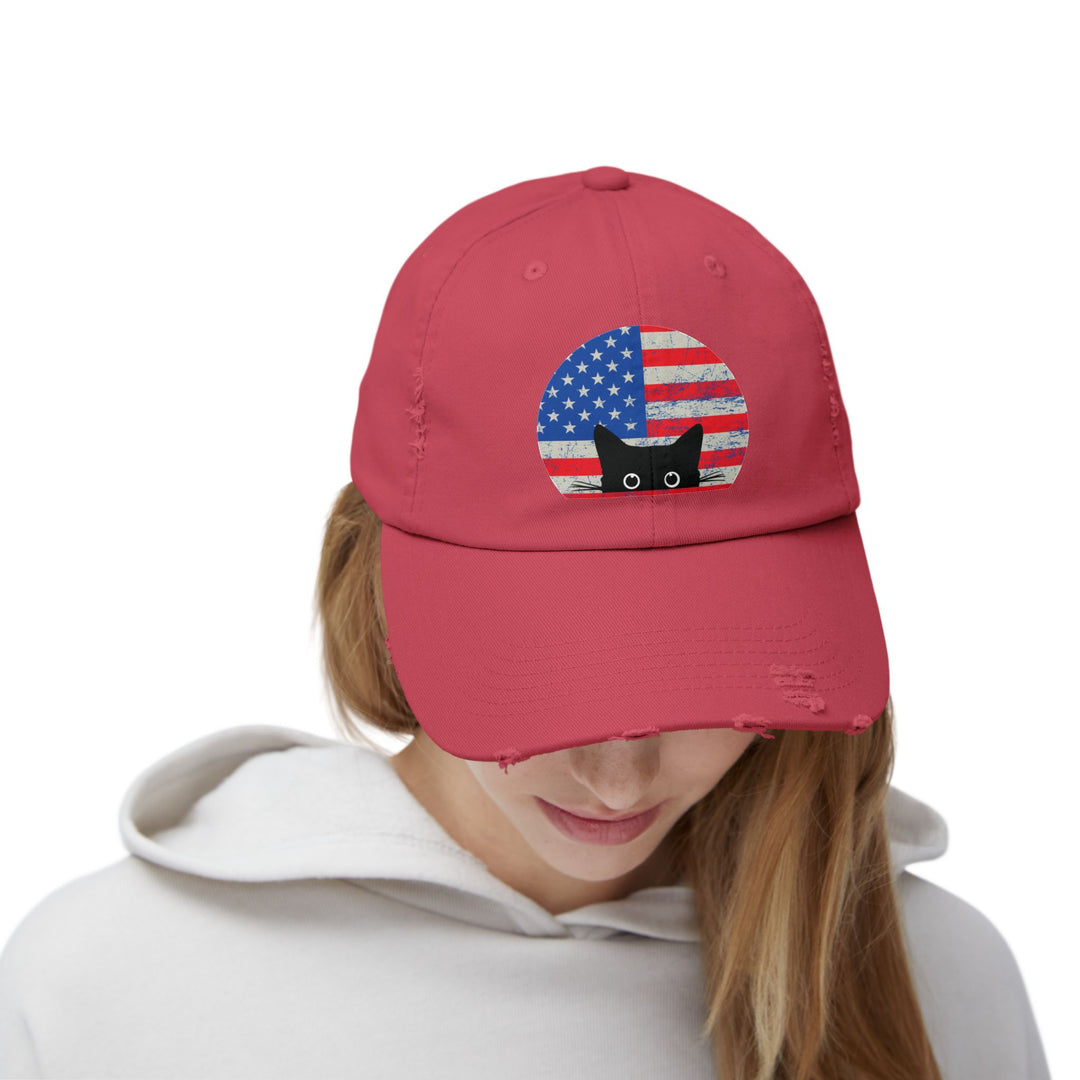 Star Spangled Kitty Unisex Distressed Hat