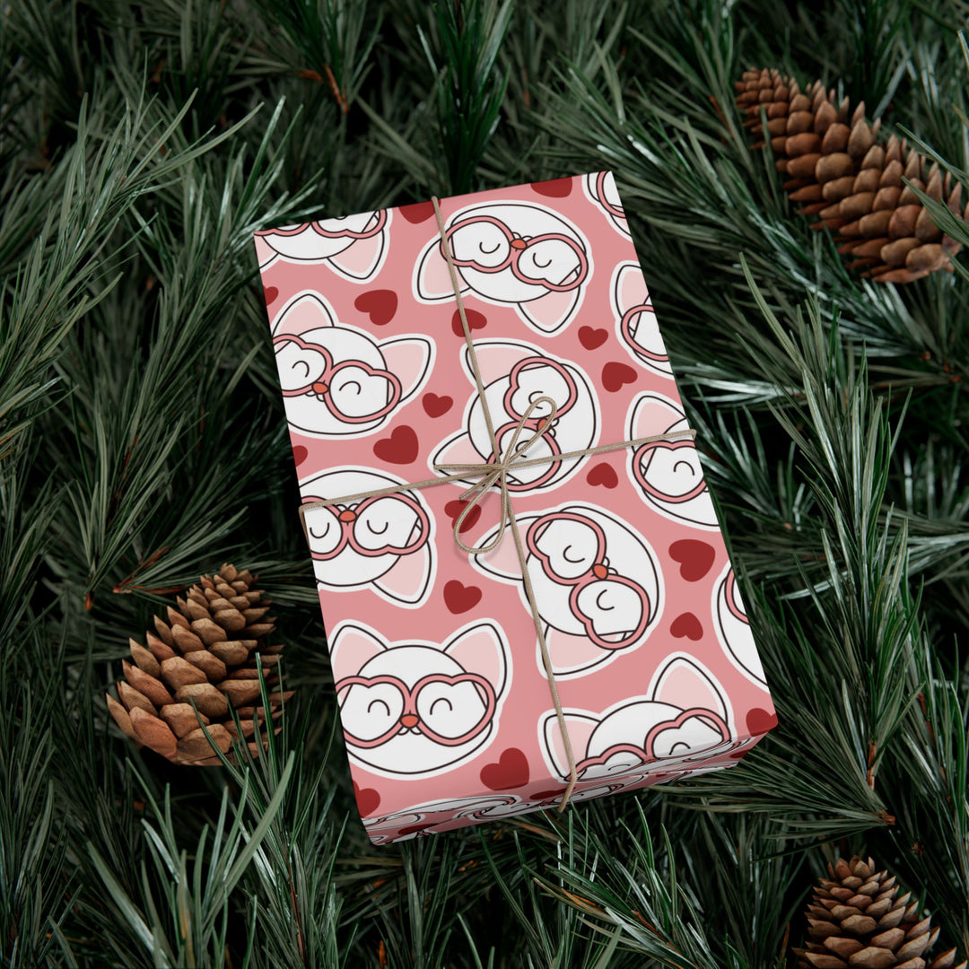 Cat in Heart Glasses Gift Wrap