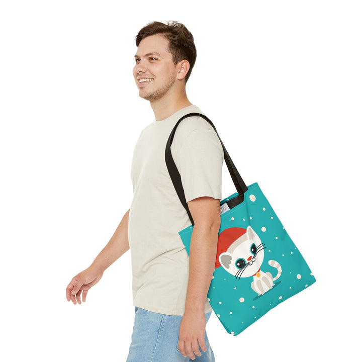 Teal Santa Cat Tote Bag