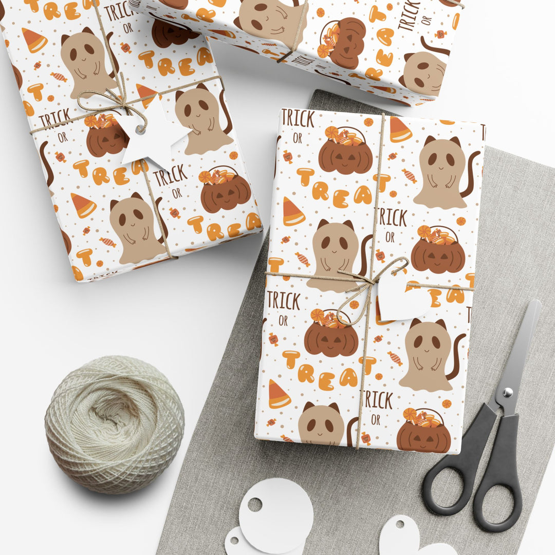Candy Corn Ghost Cat Gift Wrap
