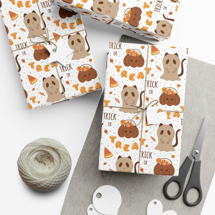 Candy Corn Ghost Cat Gift Wrap