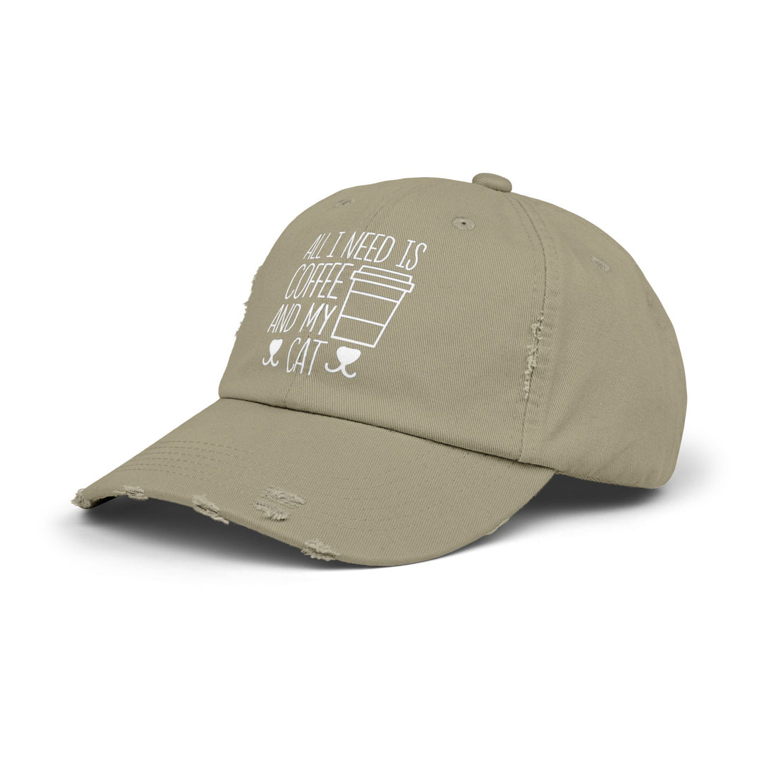 Coffee and My Cat Unisex Distressed Hat