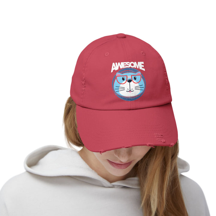 Awesome Cat Unisex Distressed Hat