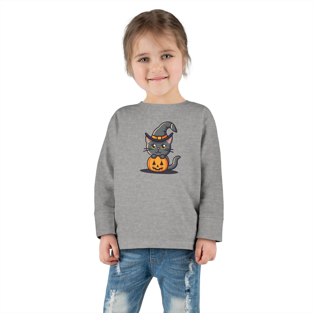 Black Halloween Cat Toddler Long Sleeve Tee