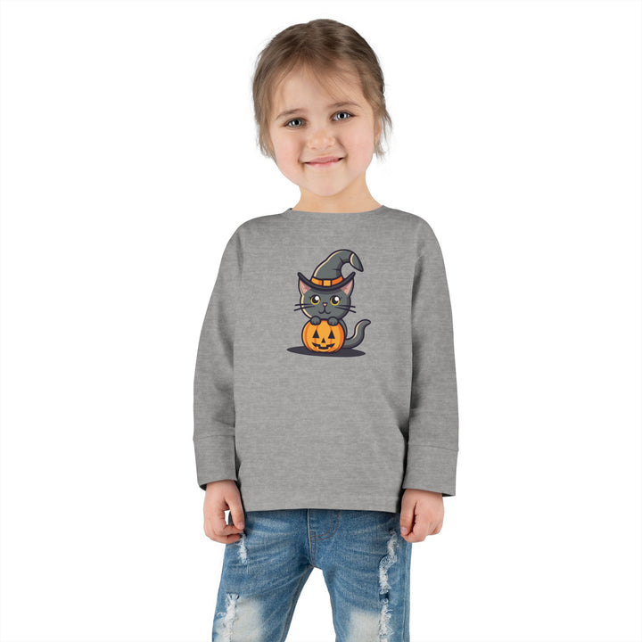 Black Halloween Cat Toddler Long Sleeve Tee