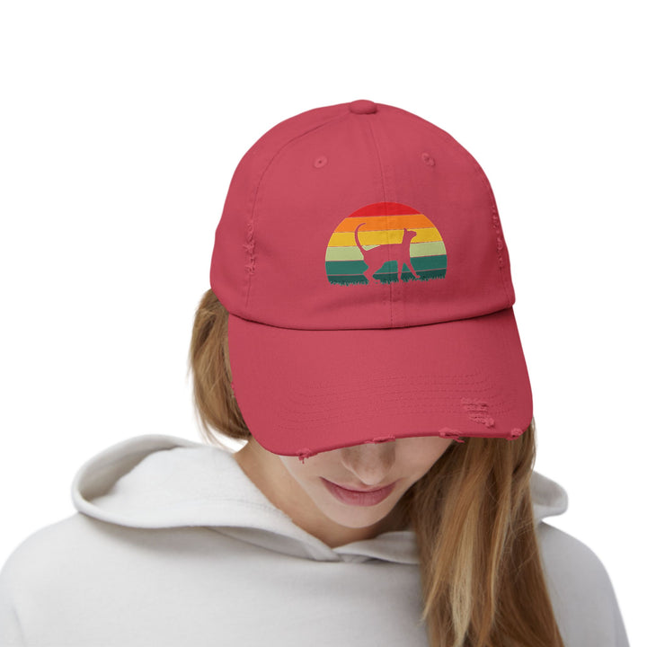 Sunset Cat Unisex Distressed Hat