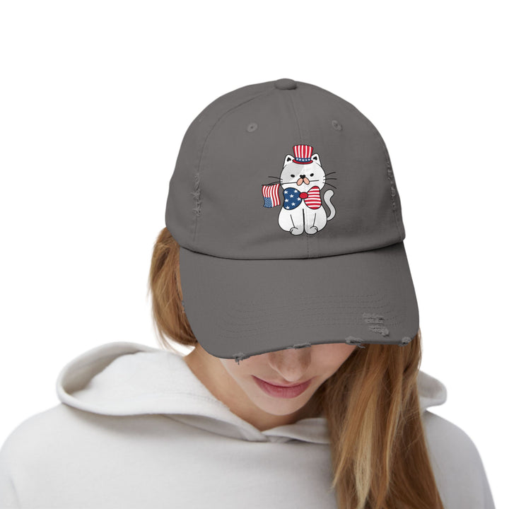 Patriotic Cat Unisex Distressed Hat