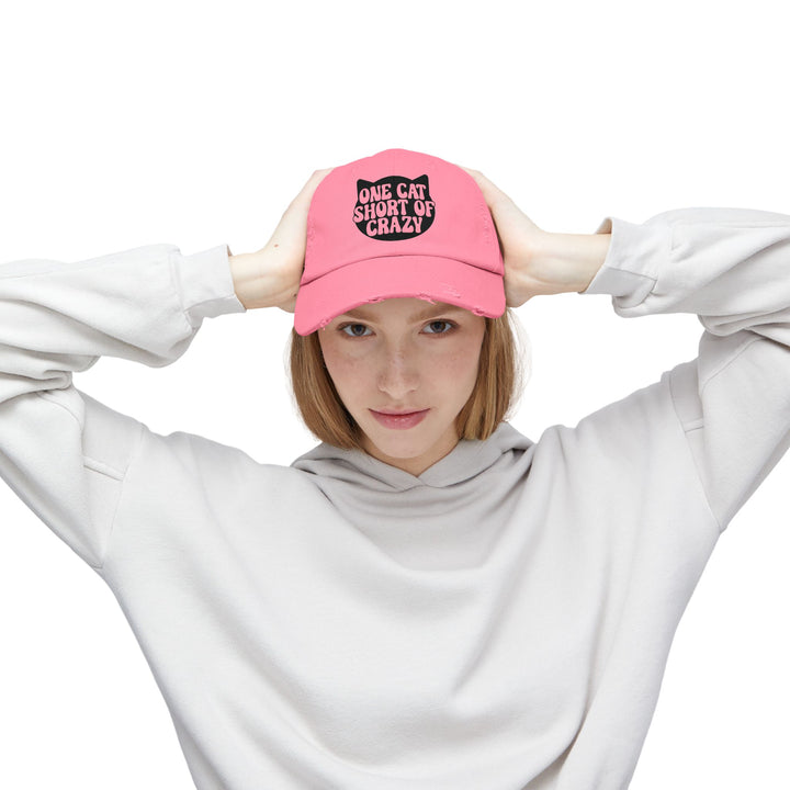 One Cat Short of Crazy Unisex Distressed Hat