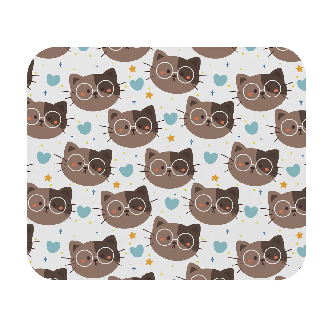 Brown Cat with Glasses Mouse Pad