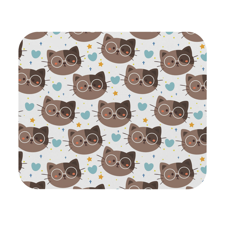 Brown Cat with Glasses Mouse Pad
