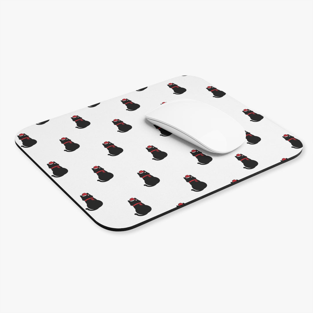 Black Cat in A Santa Hat Mouse Pad