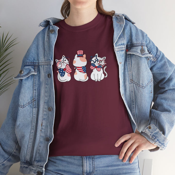 Flag Waving Cats Cotton Tee
