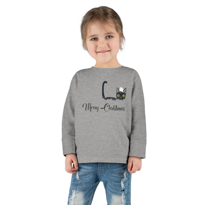Snowy Christmas Cat Toddler Long Sleeve Tee