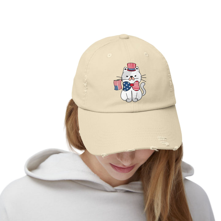 Patriotic Cat Unisex Distressed Hat