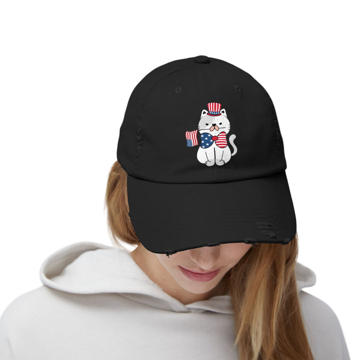 Patriotic Cat Unisex Distressed Hat