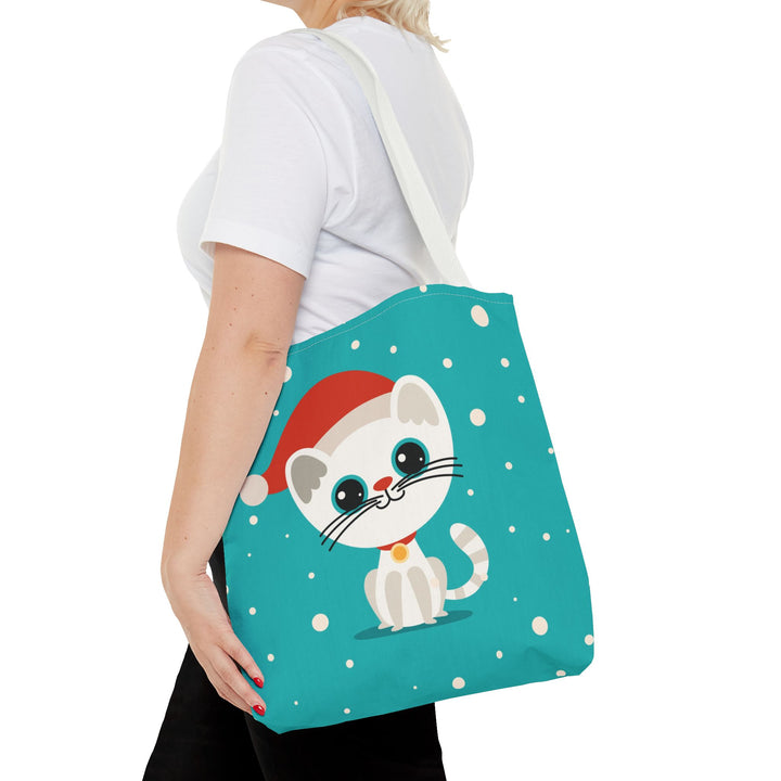 Teal Santa Cat Tote Bag