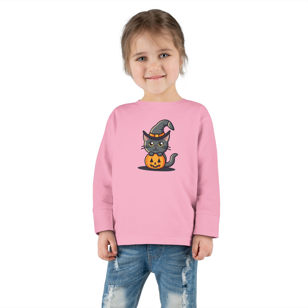 Black Halloween Cat Toddler Long Sleeve Tee