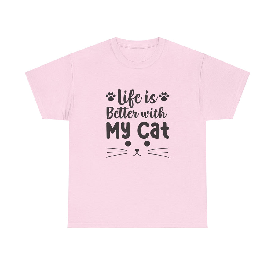 Better With My Cat Cotton Tee- Happy Little Kitty