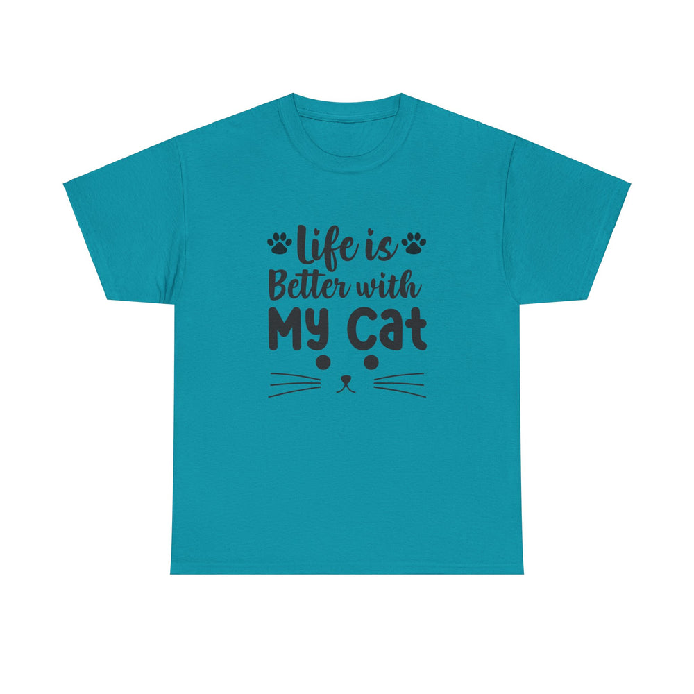 Better With My Cat Cotton Tee- Happy Little Kitty