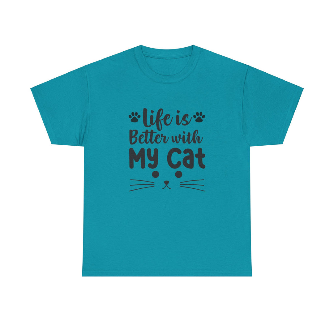 Better With My Cat Cotton Tee- Happy Little Kitty