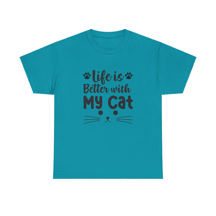 Better With My Cat Cotton Tee- Happy Little Kitty