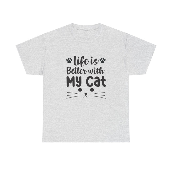 Better With My Cat Cotton Tee- Happy Little Kitty