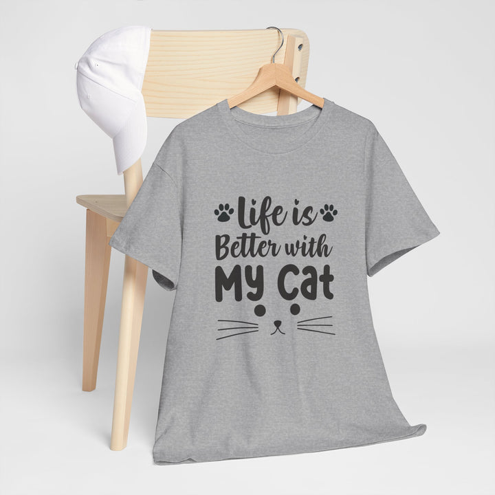 Better With My Cat Cotton Tee- Happy Little Kitty