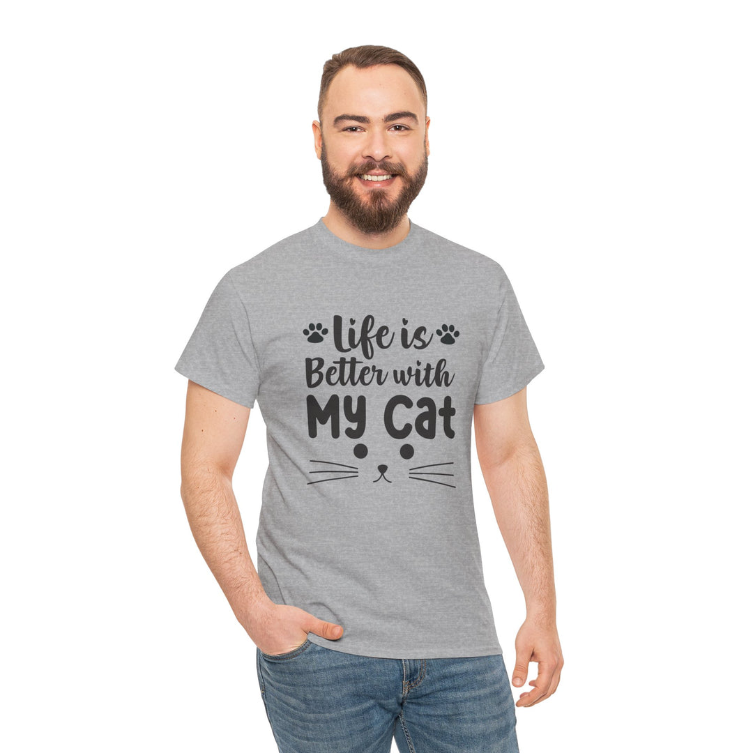 Better With My Cat Cotton Tee- Happy Little Kitty