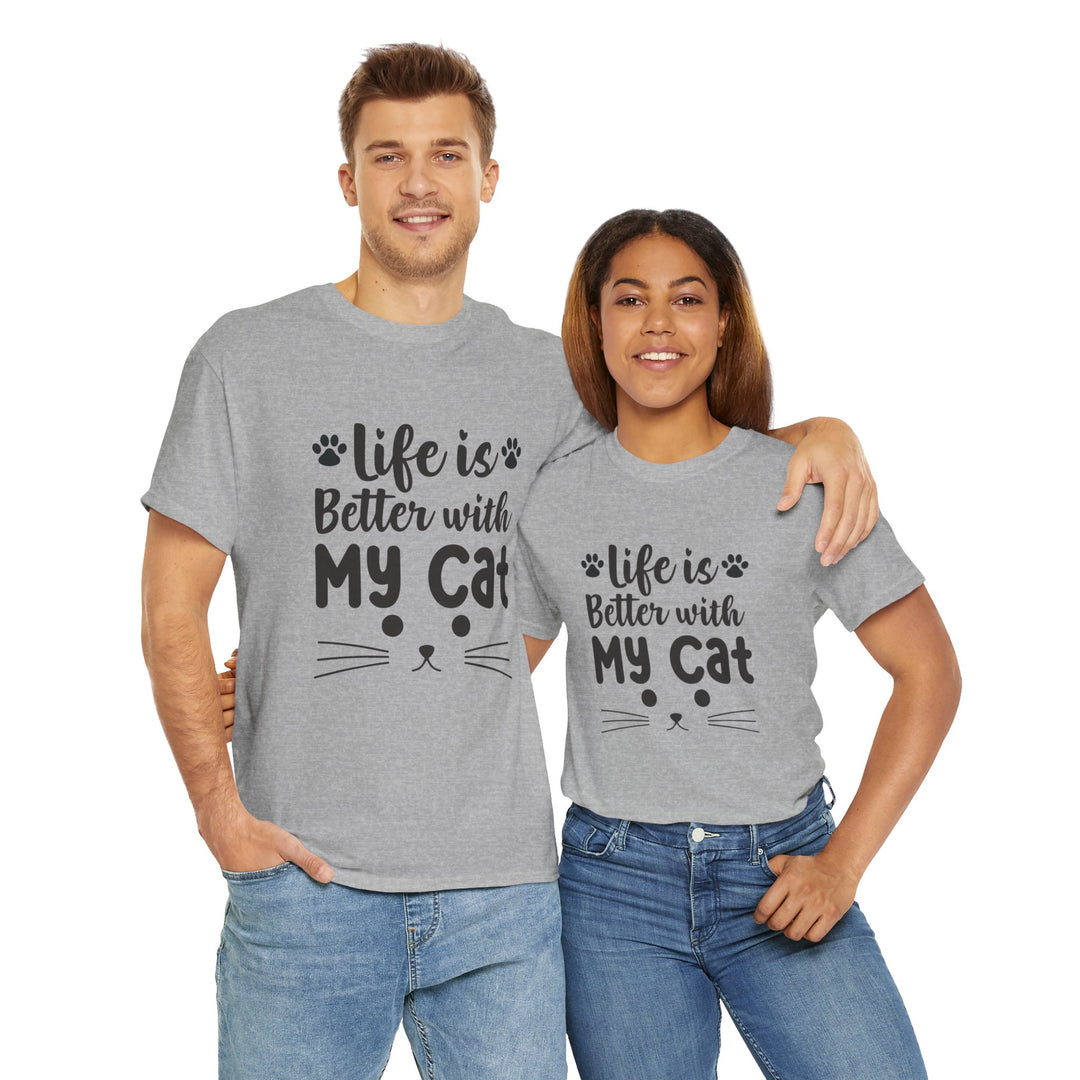 Better With My Cat Cotton Tee- Happy Little Kitty