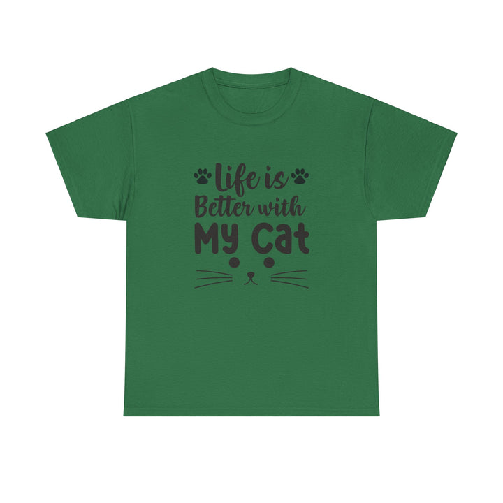 Better With My Cat Cotton Tee- Happy Little Kitty