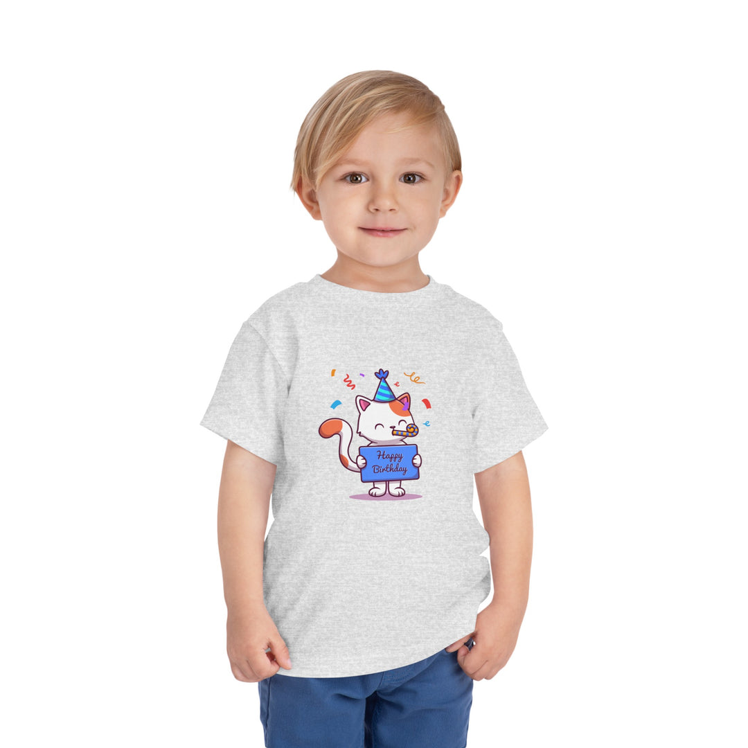 Birthday Celebration Cat Toddler Tee- Happy Little Kitty