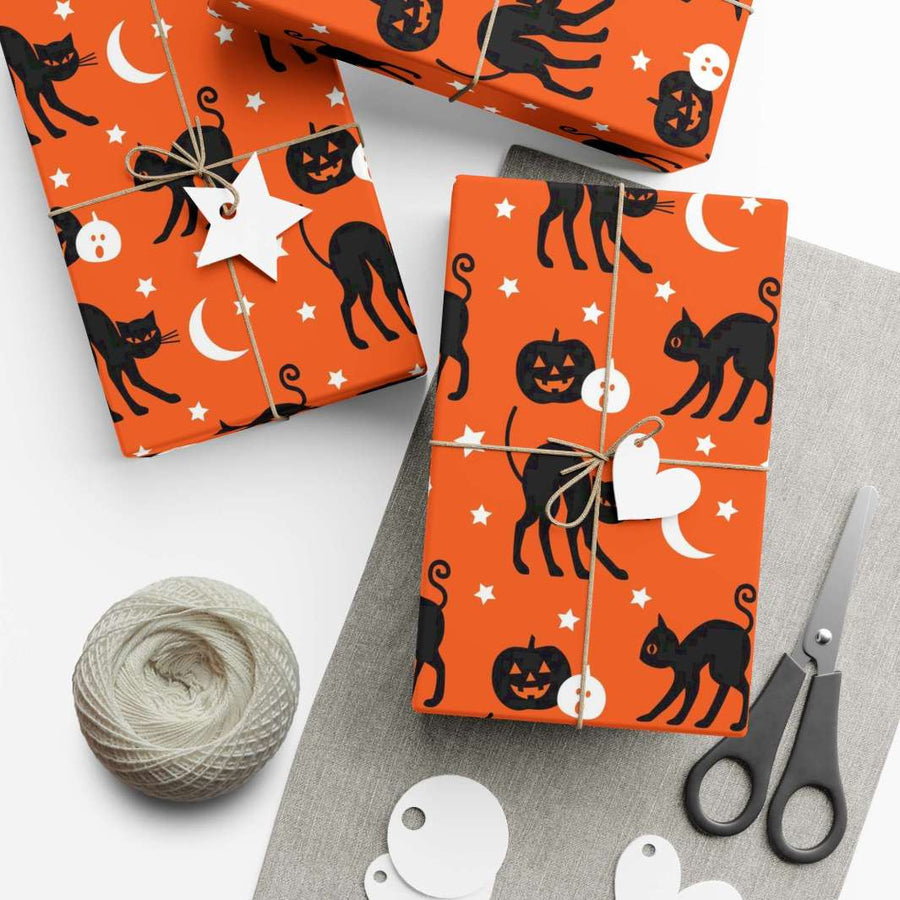 Black Cats and Pumpkins Gift Wrap - Happy Little Kitty