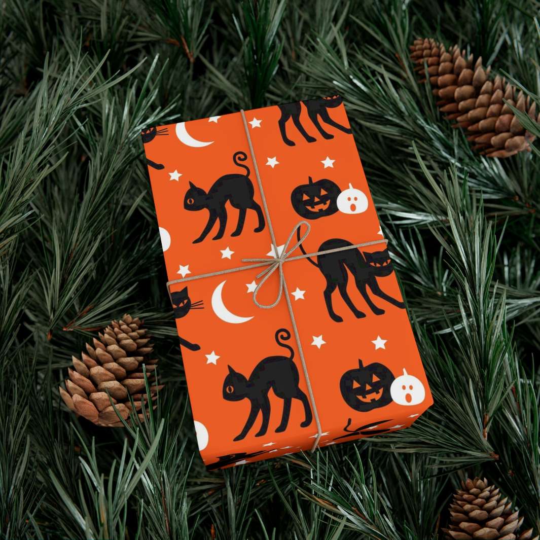 Black Cats and Pumpkins Gift Wrap - Happy Little Kitty