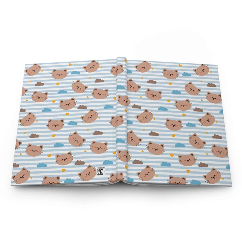 Blue Stripes Cat Hardcover Journal - Happy Little Kitty