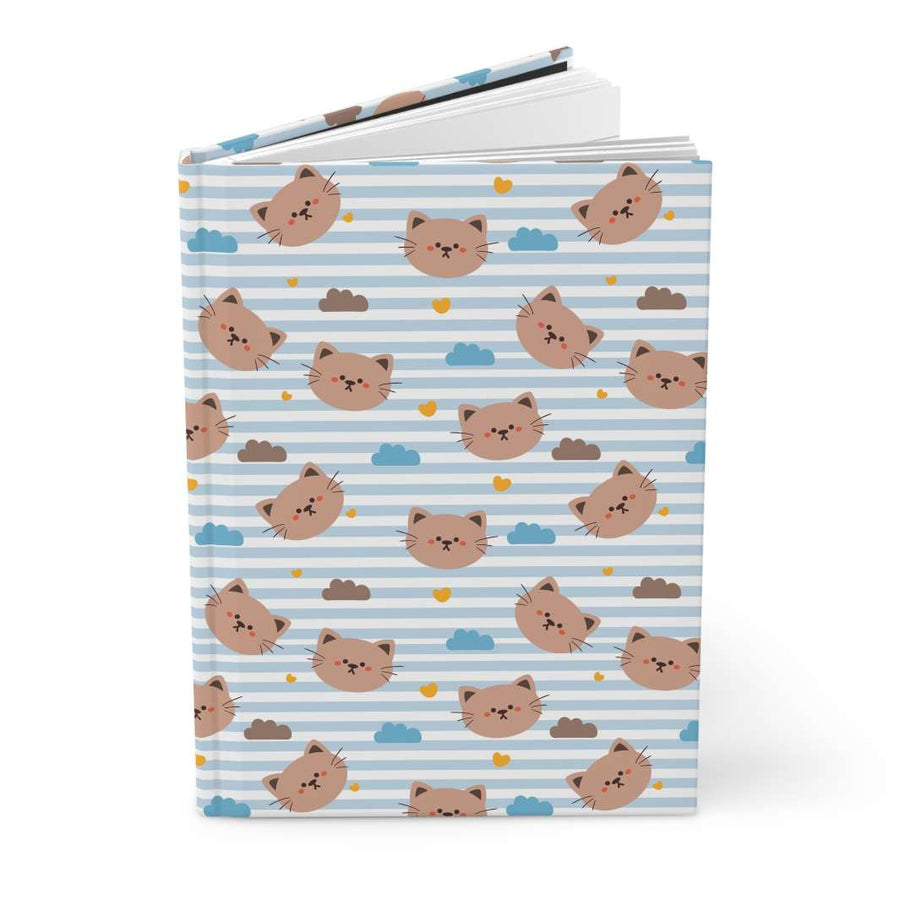 Blue Stripes Cat Hardcover Journal - Happy Little Kitty
