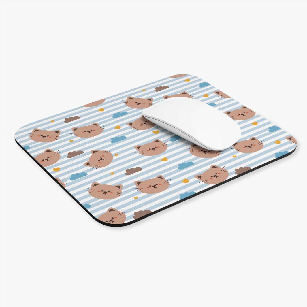 Blue Stripes Cat Mouse Pad - Happy Little Kitty