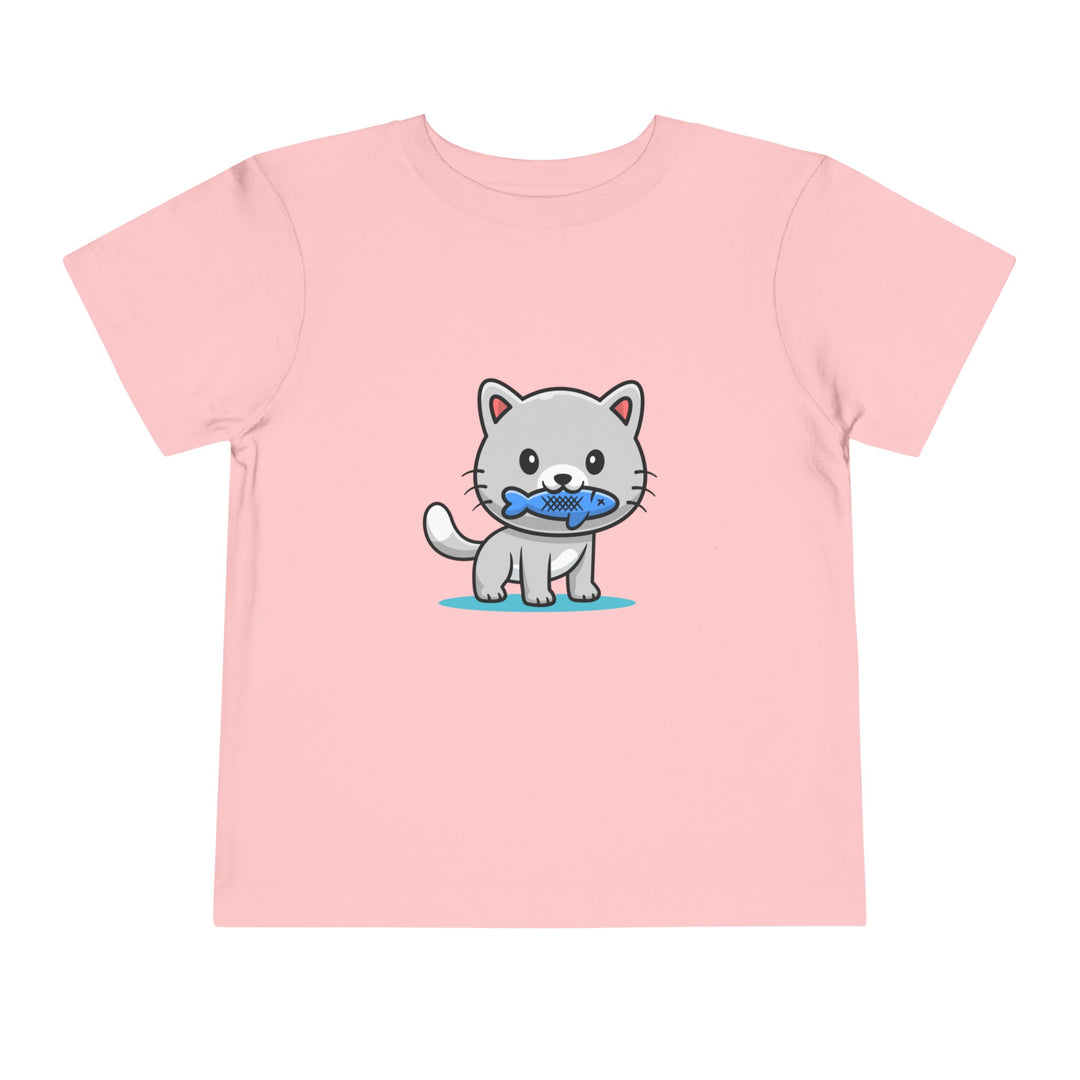 Cat Eating A Fish Toddler Tee - Happy Little Kitty