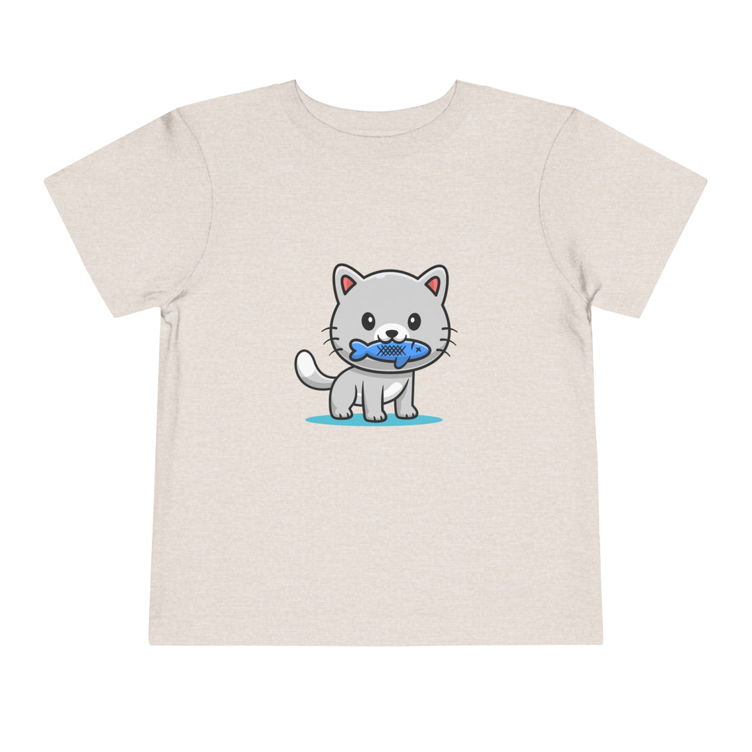 Cat Eating A Fish Toddler Tee - Happy Little Kitty