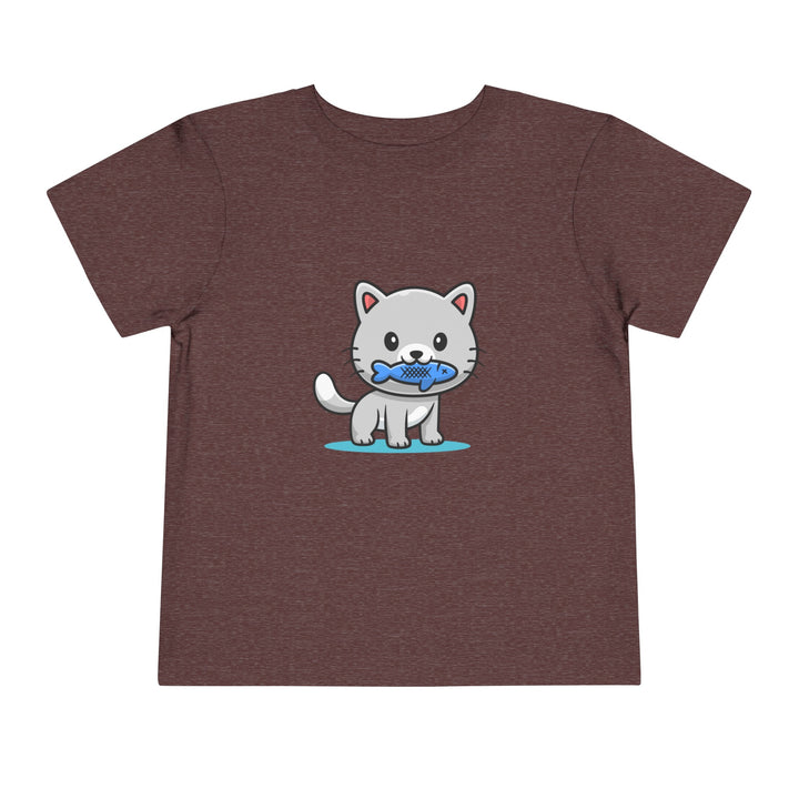 Cat Eating A Fish Toddler Tee - Happy Little Kitty