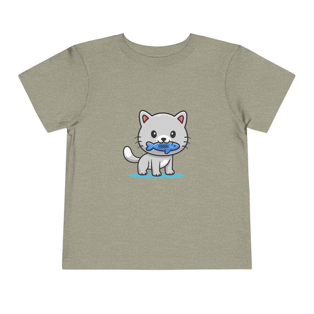 Cat Eating A Fish Toddler Tee - Happy Little Kitty