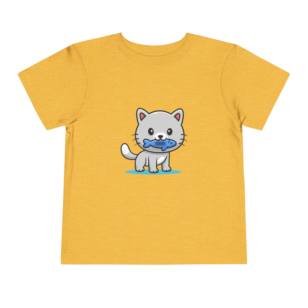 Cat Eating A Fish Toddler Tee - Happy Little Kitty