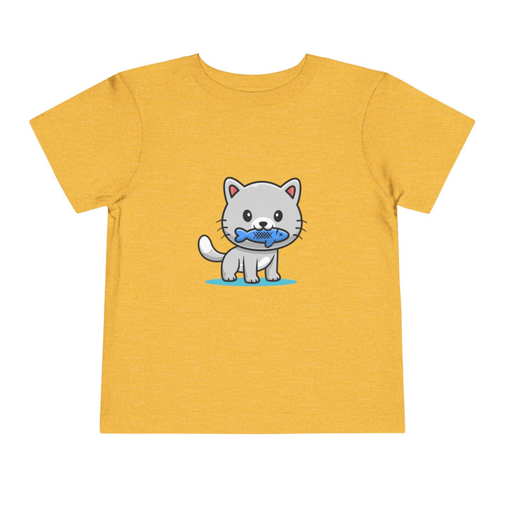 Cat Eating A Fish Toddler Tee - Happy Little Kitty