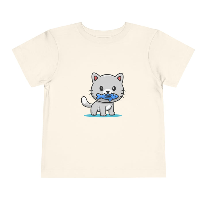 Cat Eating A Fish Toddler Tee - Happy Little Kitty