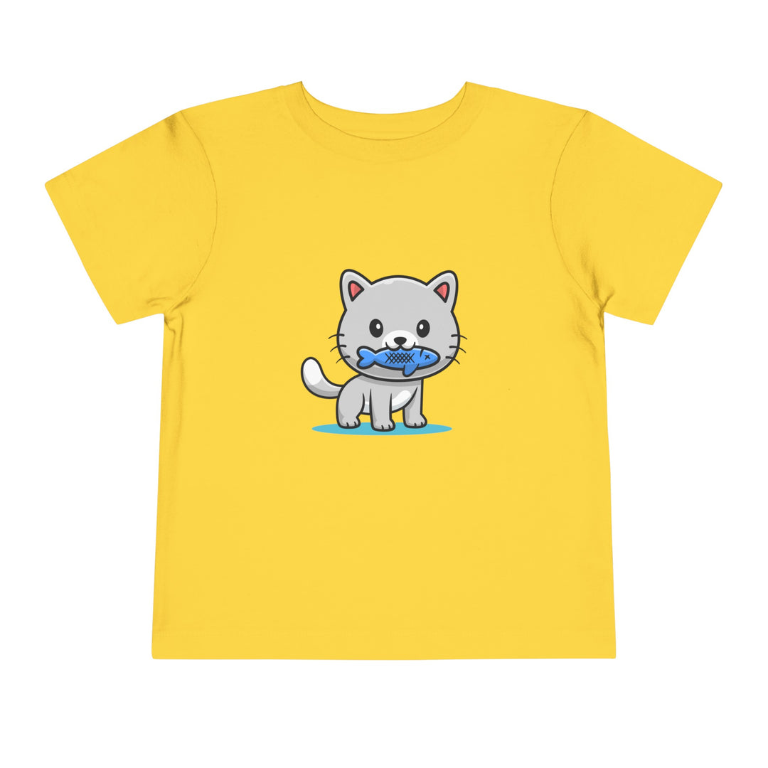 Cat Eating A Fish Toddler Tee - Happy Little Kitty