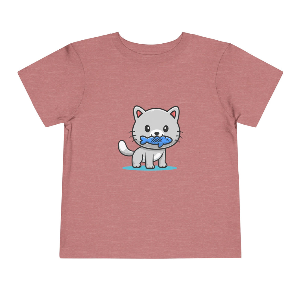 Cat Eating A Fish Toddler Tee - Happy Little Kitty