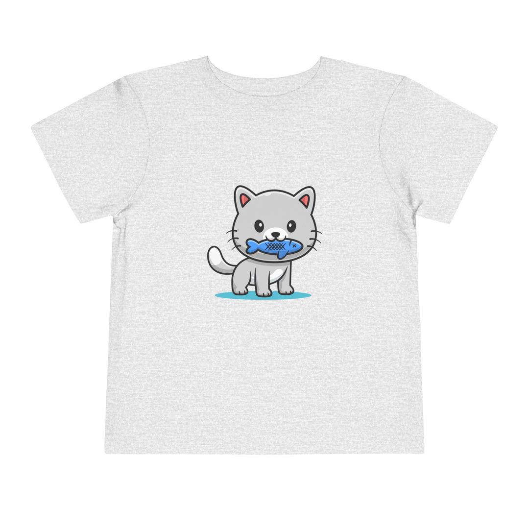 Cat Eating A Fish Toddler Tee - Happy Little Kitty