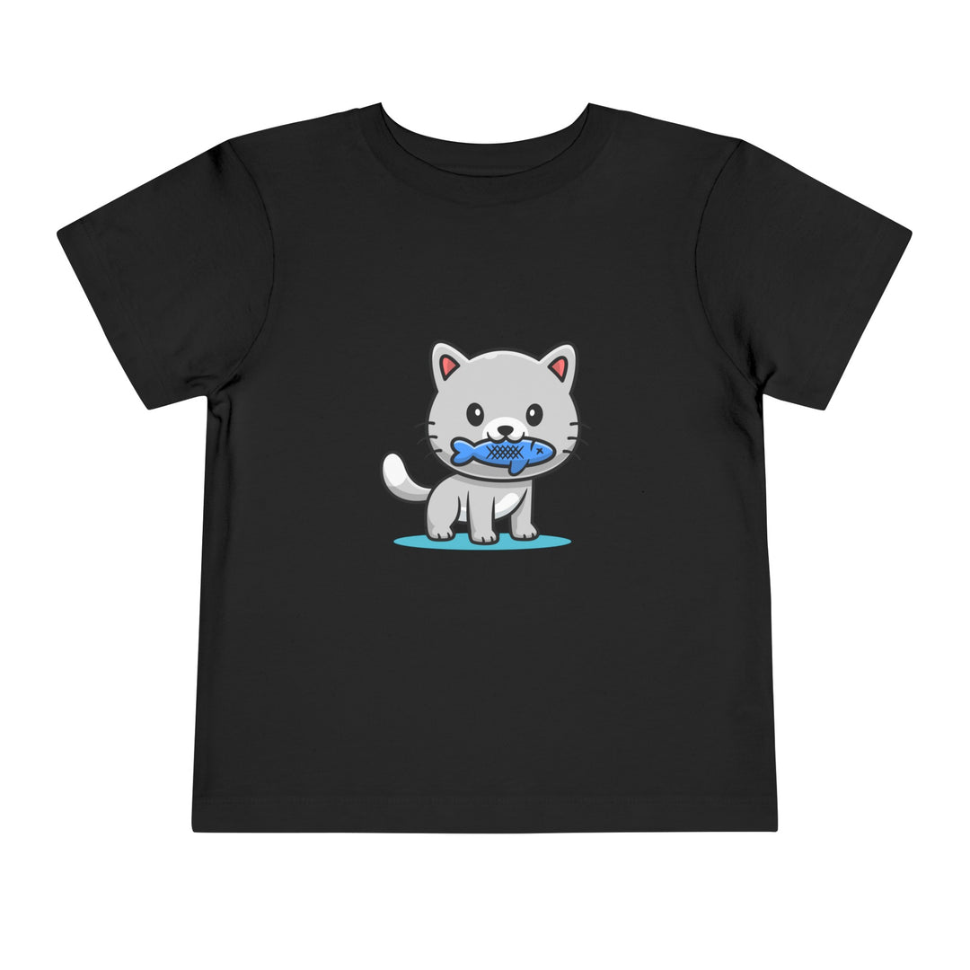 Cat Eating A Fish Toddler Tee - Happy Little Kitty