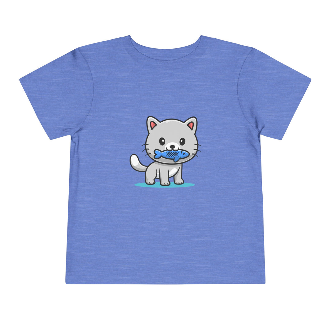 Cat Eating A Fish Toddler Tee - Happy Little Kitty