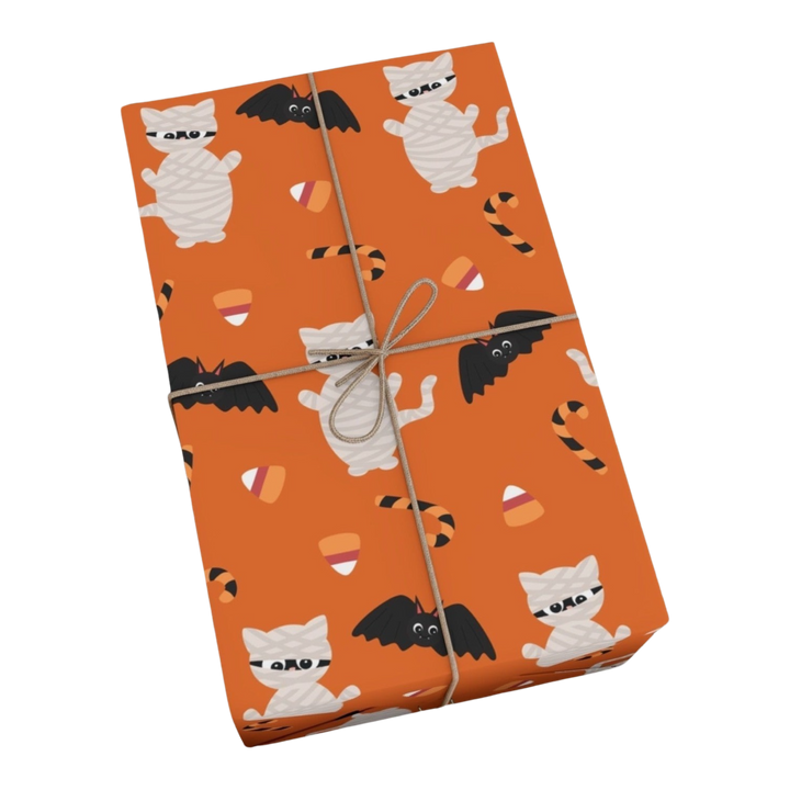 Cat Mummy and Bats Gift Wrap - Happy Little Kitty