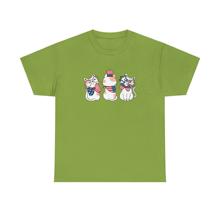 Flag Waving Cats CottonTee- Happy Little Kitty